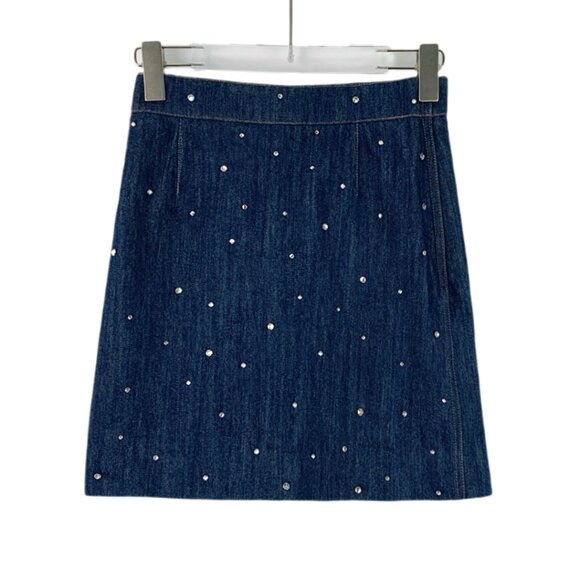 FW0476 Miu Miu Miu Dark Blue Diamond Cotton Casual Denim Skirt 40 SizeNew Tags